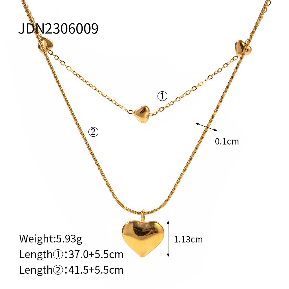 Kenny Heart Pendant Double-layer Necklace - Gold & Silver