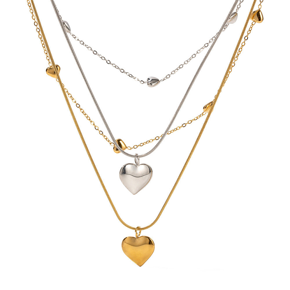 Kenny Heart Pendant Double-layer Necklace - Gold & Silver