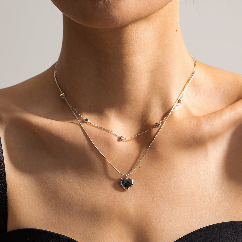Kenny Heart Pendant Double-layer Necklace - Gold & Silver