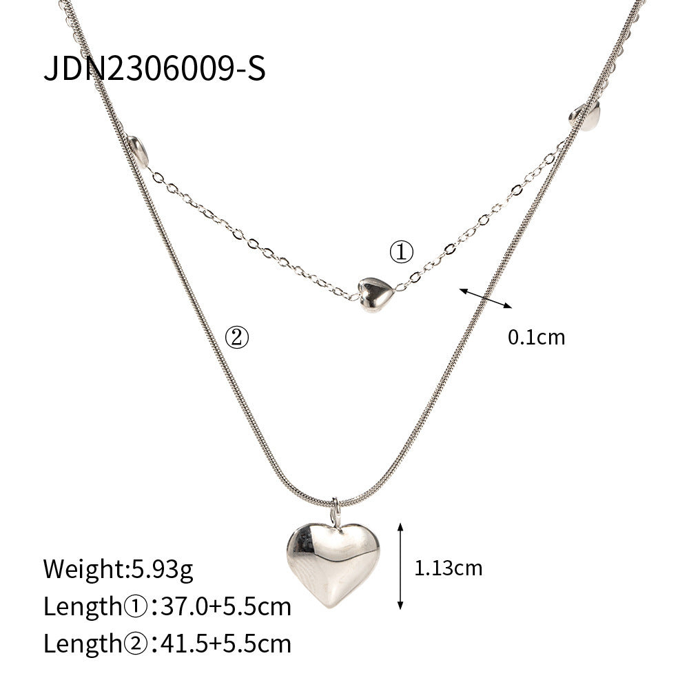 Kenny Heart Pendant Double-layer Necklace - Gold & Silver