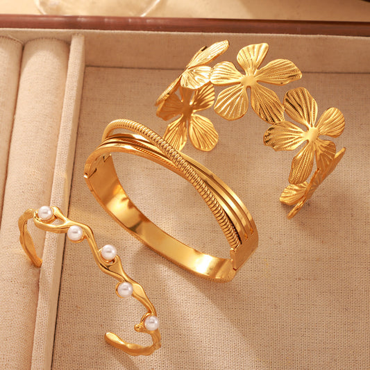 Peony Bangle set - Gold & Silver