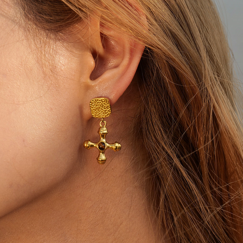 Florence Cross Earrings - Gold