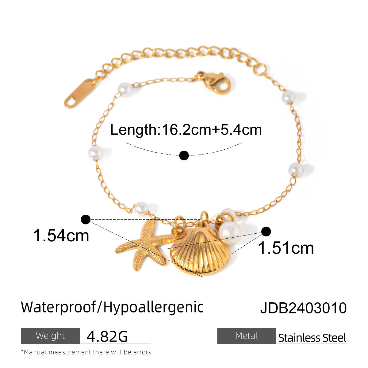 Mira Shell and Starfish Pendant Bracelet - Gold