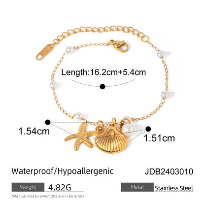 Mira Shell and Starfish Pendant Bracelet - Gold