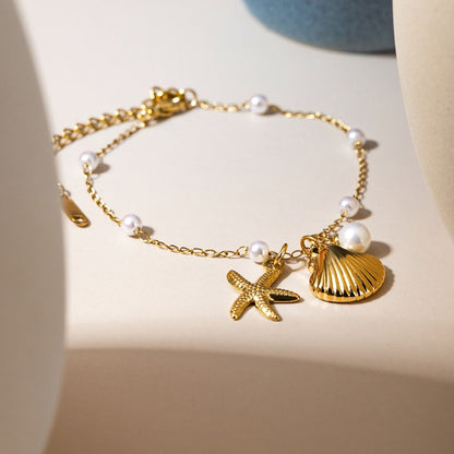 Mira Shell and Starfish Pendant Bracelet - Gold