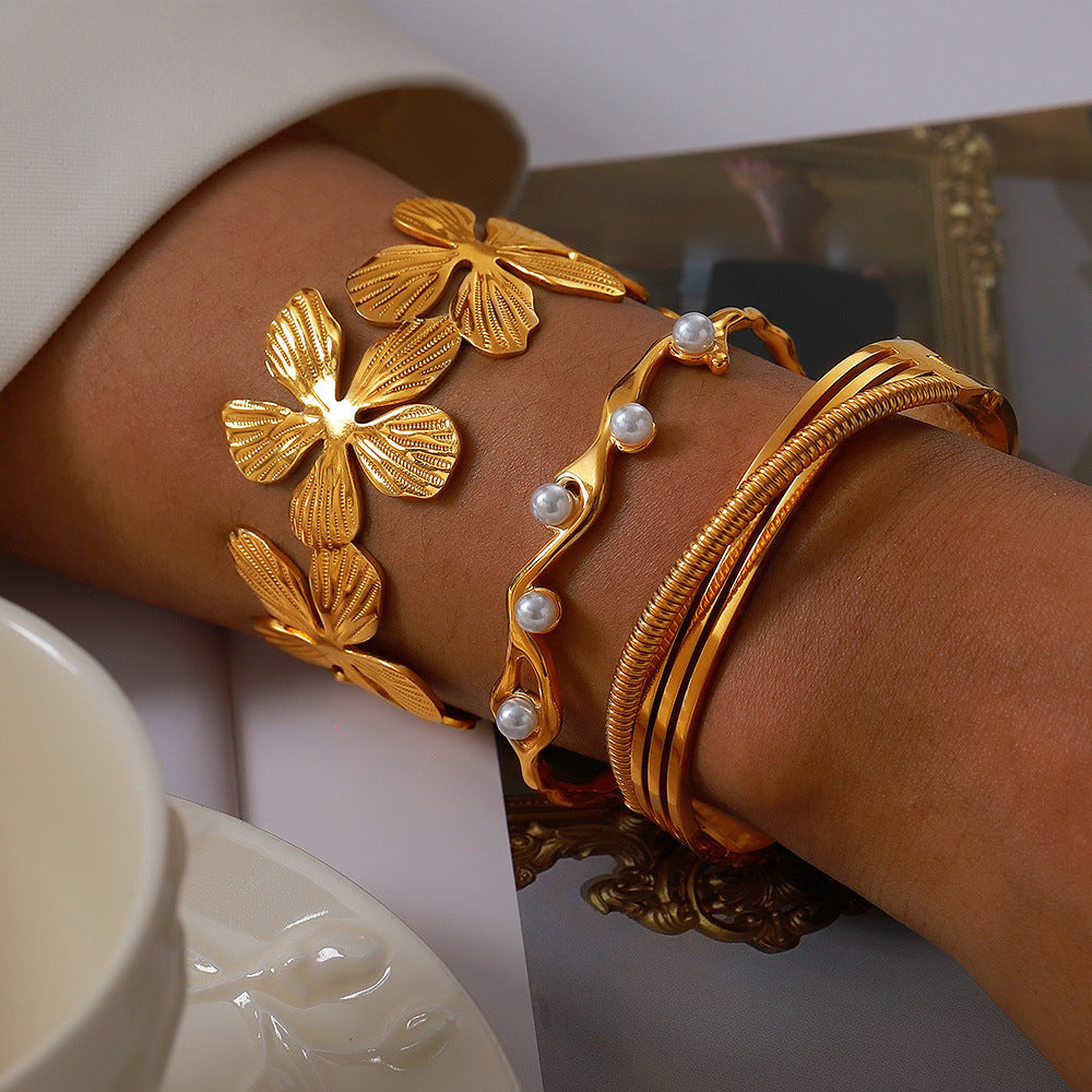 Peony Bangle set - Gold & Silver