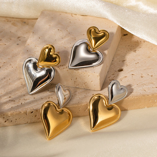 Esme Heart Earrings - Gold & Silver